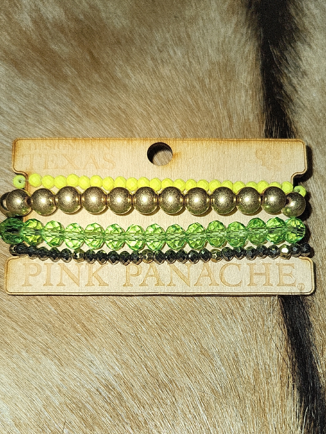 Pink Panache Lime Green And Gold Stretch Bracelet Set